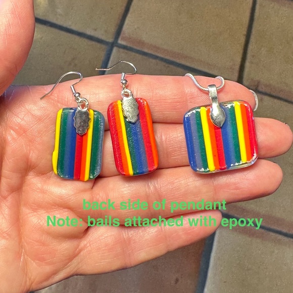 Pride fused glass pendant and earrings - choice of sterling silver chain - Picture 7 of 7